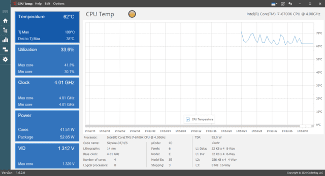 CPU Temp(实时监测 CPU 温度软件) v1.6.2 便携版